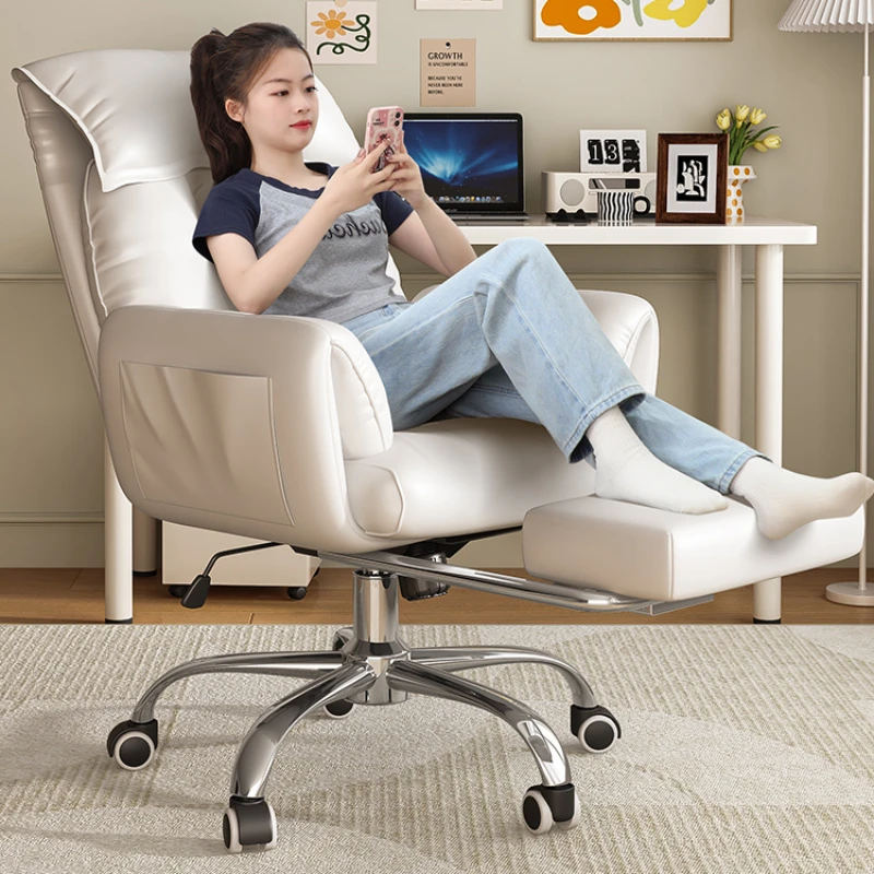 

White Rotating Office Chair Recliner Fancy Nordic Comfy Computer Chair Ergonomic Modern Fauteuil Bureau Cute Furniture