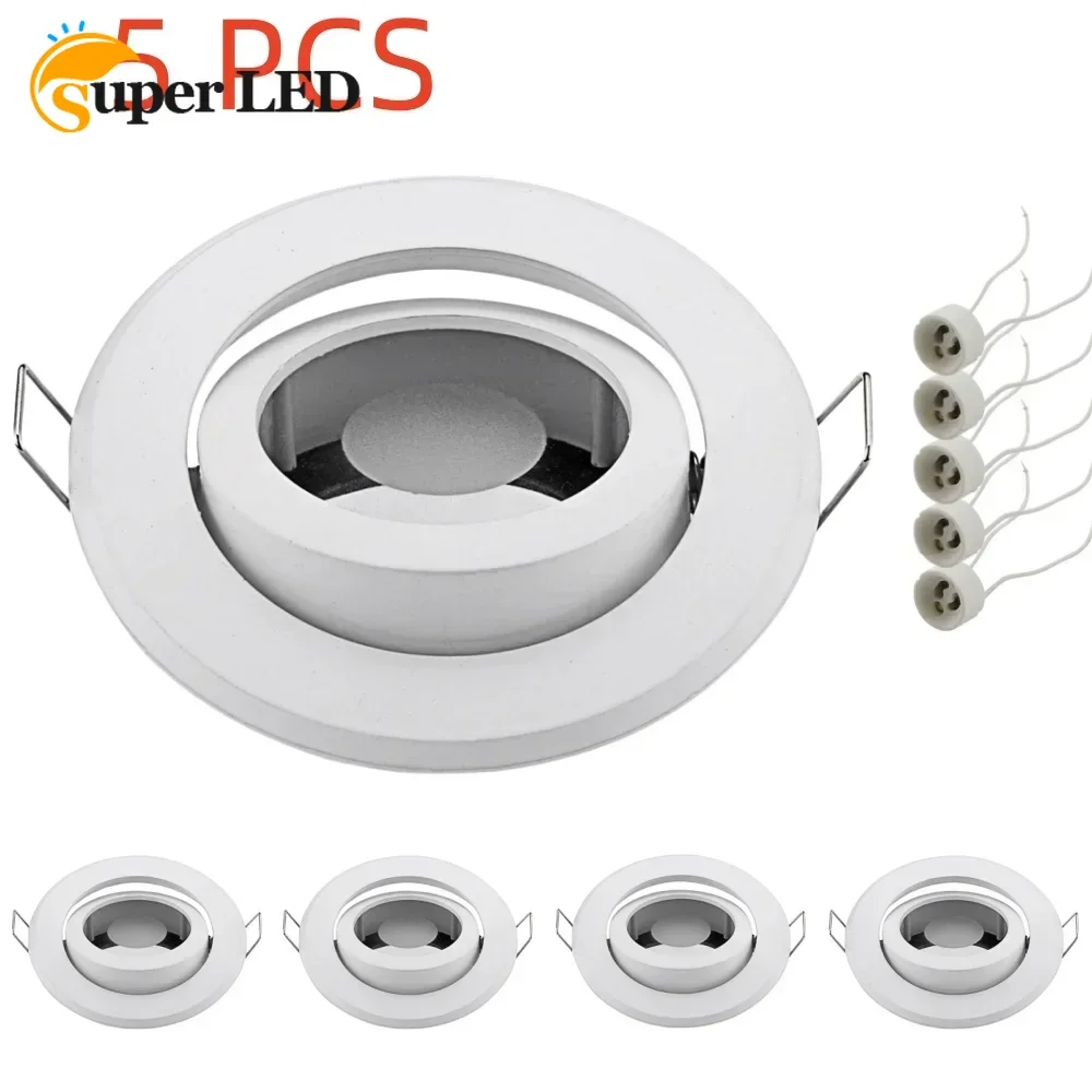 

5pcs Replaceable Lamp Holder Spot Light Round White/Satin Nickel Single Head GU10 Holder MR16 Ceiling Lamp Holder