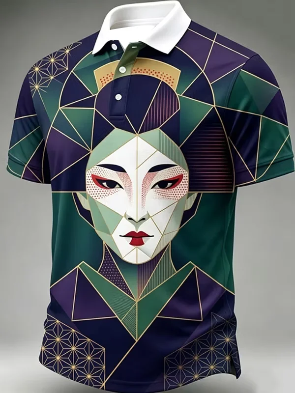 2027 Summer Men's New Style Polo Shirt - Japanese Samurai Series 3D Printed Sports Breathable Quick-Drying Top Family Version