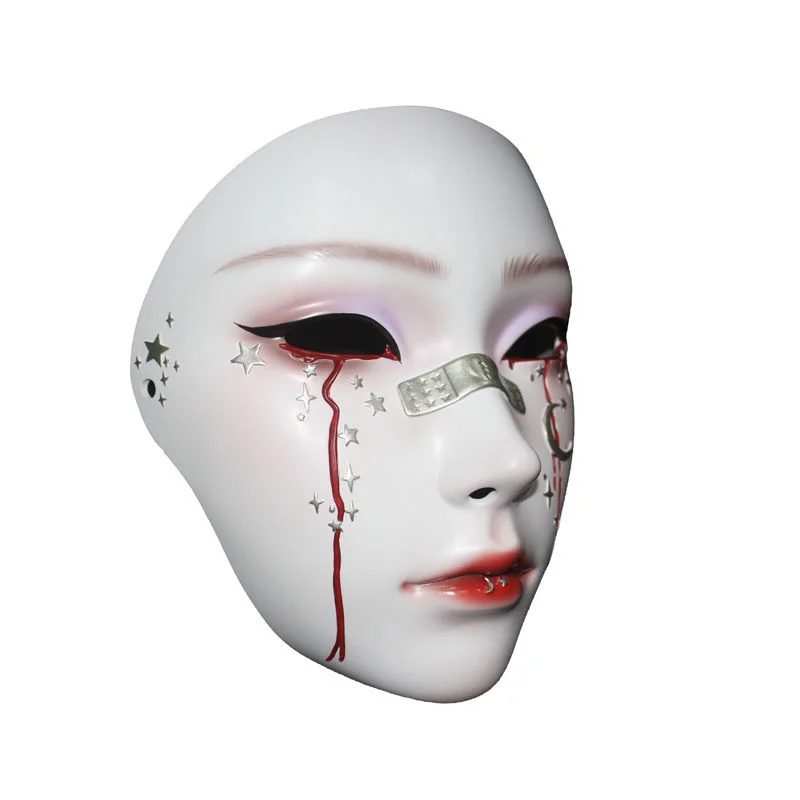 Ziel Crop Volledig Gezicht Tranen Masker Met Oude Stijl Cos Hanfu Kostuumaccessoires Rekwisieten, Kleurrijk Sculptuurmasker Gezichtsgeschenk