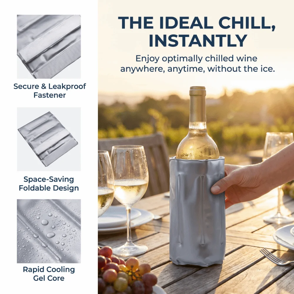 Wine Chiller Sleeve - Bolsa Térmica Reutilizável para Vinho Cinza,