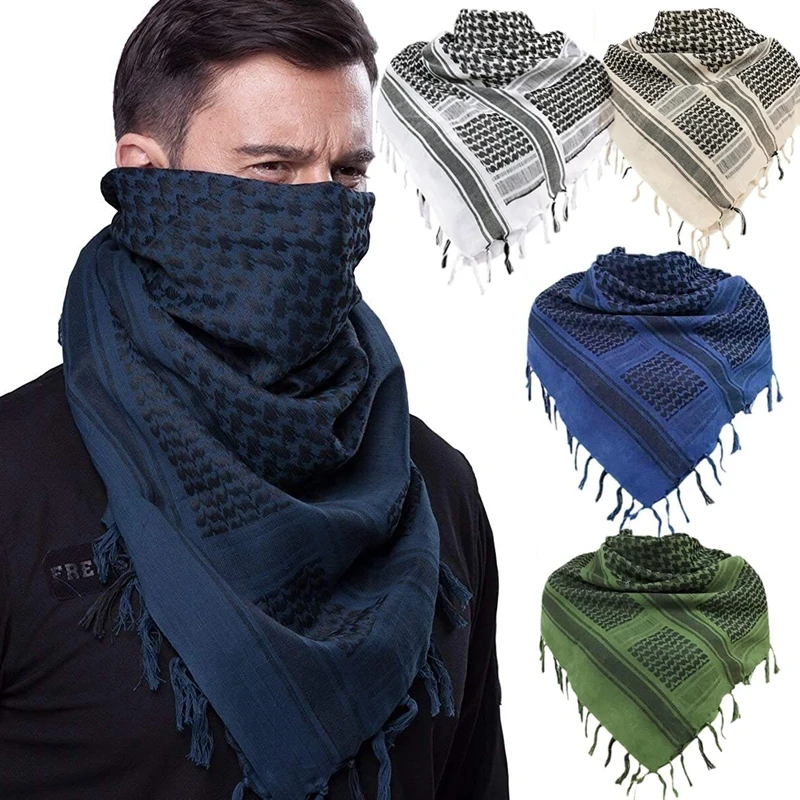 Bufanda táctica de caza Shemagh, bufanda táctica para el desierto, Keffiyeh, cabeza, cuello, envoltura árabe con borla, 43x43 pulgadas