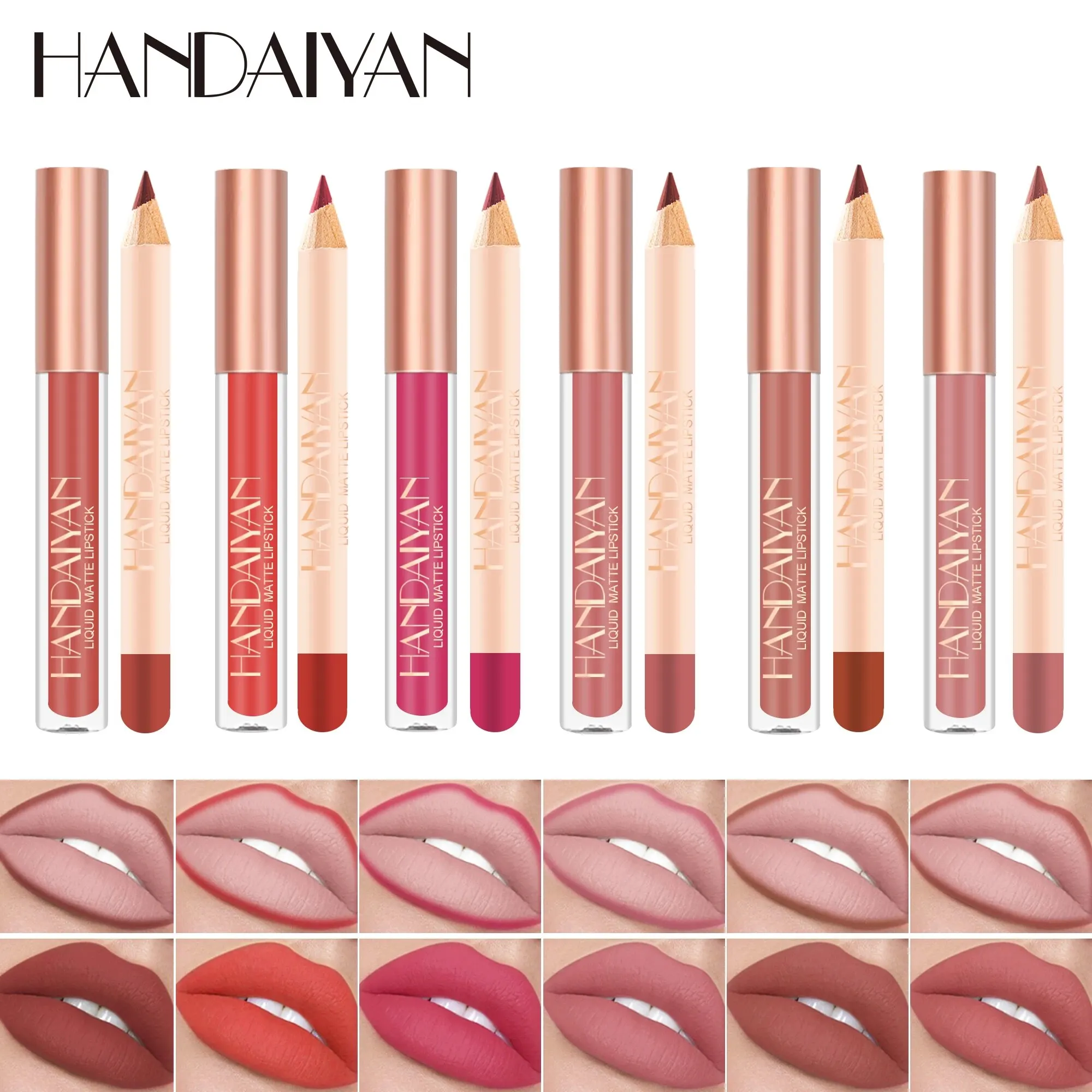 Handaiyan Lipliner Lipgloss Set Matte Vloeibare Lippenstift Langdurige Antiaanbakbeker Niet Vervagen Waterdichte Nude Cosmetica