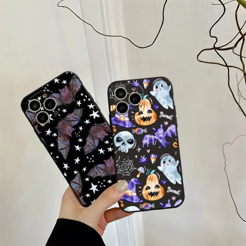 Cute Little Ghost With Halloween Pumpkin Phone Case For Iphone 13ProMax 11 13 14 Pro Xs Max Mini Xr X 7 8 6 6s Plus Shell Coque