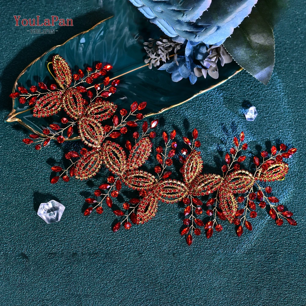 TOPQUEEN الزفاف الراين عقال متعدد الألوان الزفاف Hairwear مأدبة رباط شعر حفلة اليدوية سلسلة معدنية خوذة HP881