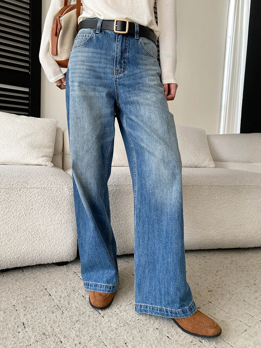 Autumn women's casual solid color loose slimming curved jeans