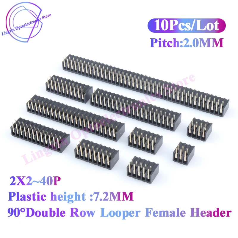 2.0Mm Toonhoogte Dubbele Rij Vrouwelijke Header 2 ~ 40P Pcb Socket Board Pin Header Connector Pin Header 2/3/4/6/10/12/20/40Pin Voor Arduino