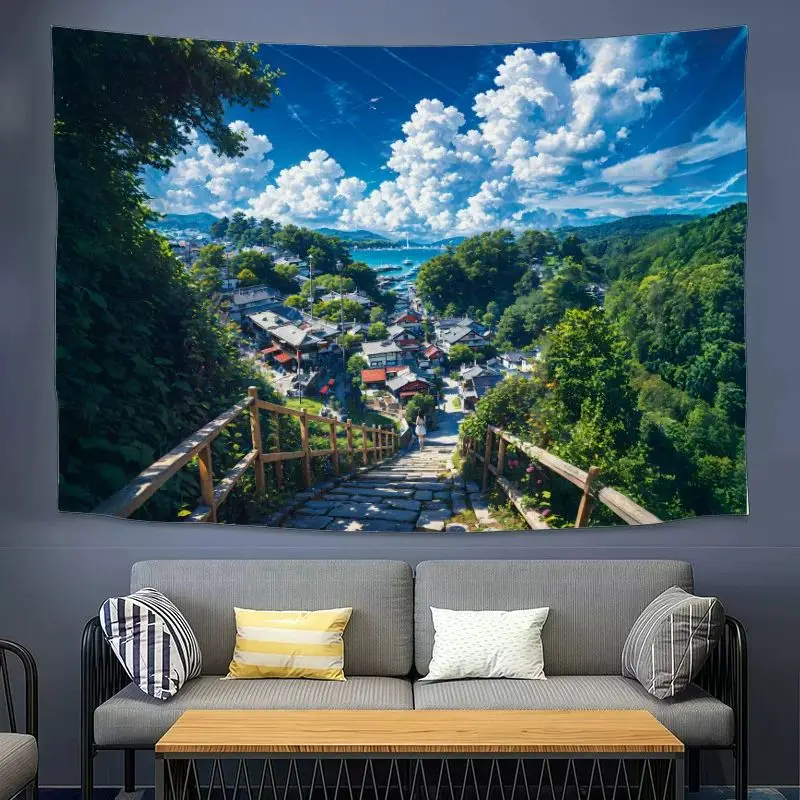 VIKAMA Night City Skyline Window View Tapestry Home Art Piece Wall Decor Bedroom Living Room Dorm Nightscape Soft Durable Cozy