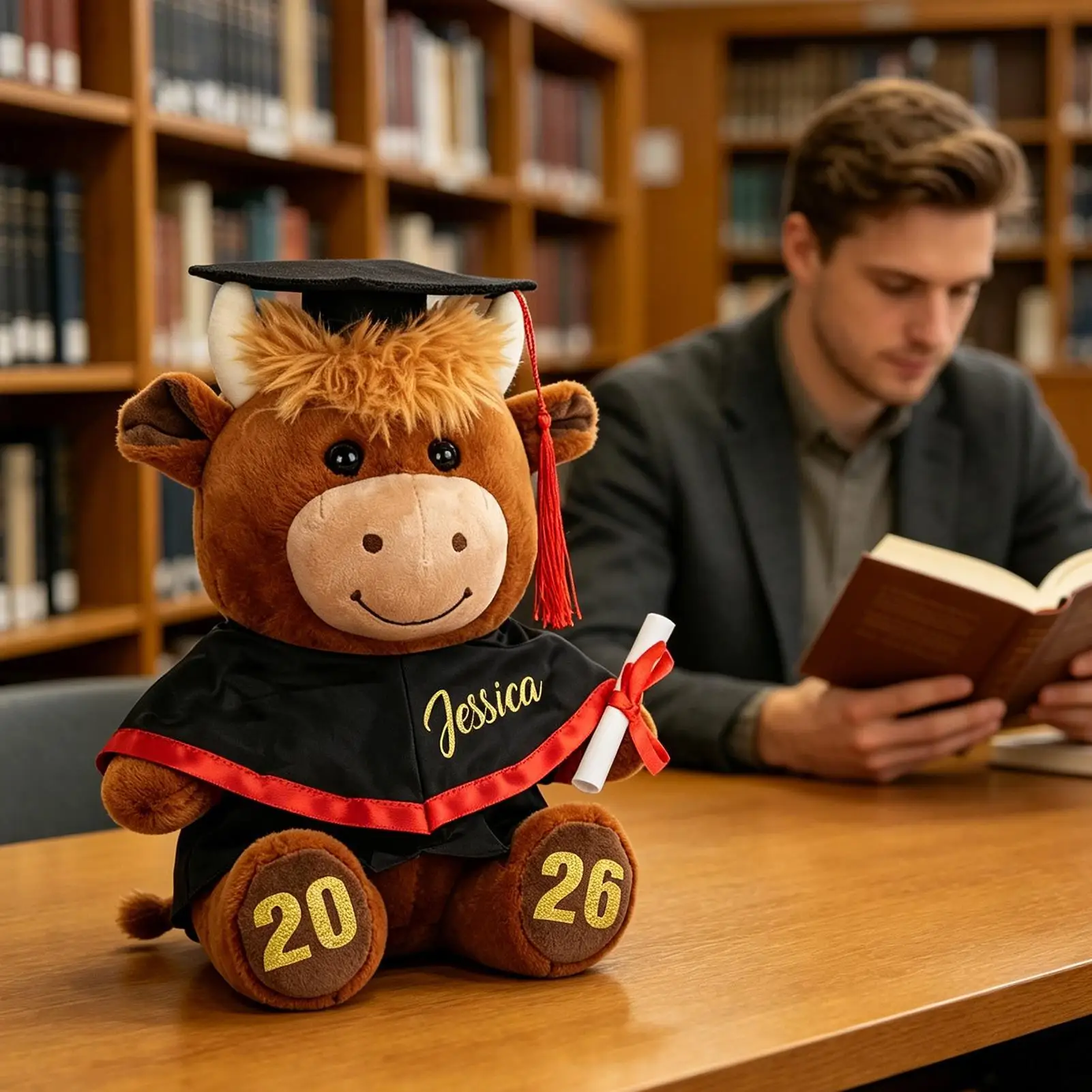 

Cow Plush Toys 2026 Graduation Decoration Cuddly Soft Stuffed Animal Gift for Boys Girls Children Student New Year Photo Prop