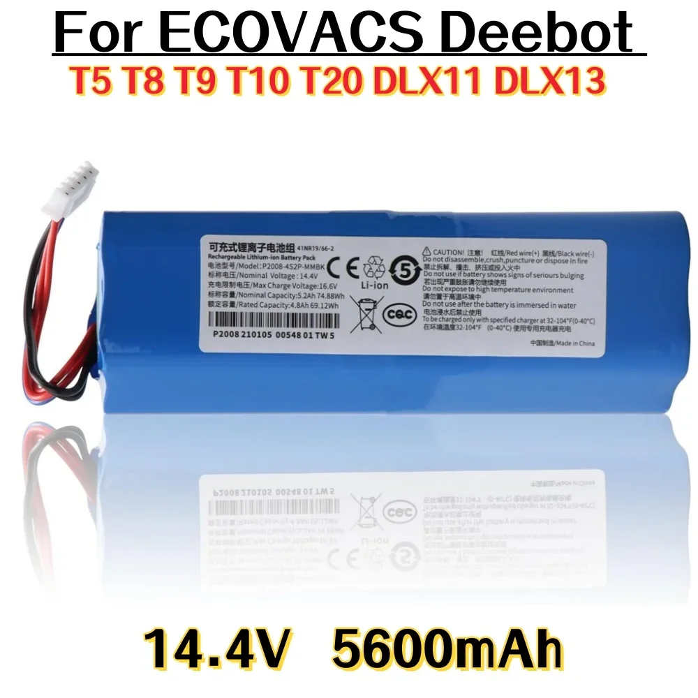 

5600mAh 14.4V Replacement Battery for Ecovacs Deebot X1 T5 T8 T9 Ozmo 950 DX9G DX93 Robot Vacuum Cleaner.