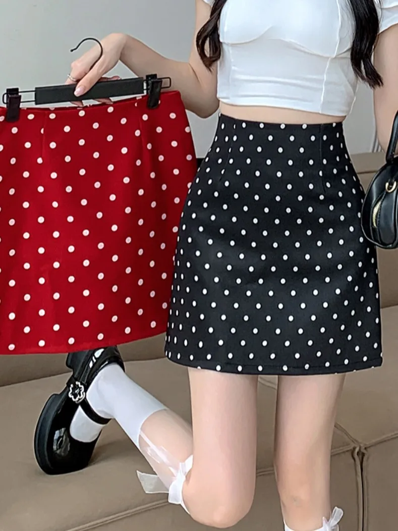 

Летняя женская юбка А-силуэта с завышенной талией, в горошек, с запахом, стройнящая, драпированная, в пол, для офиса, в корейском стиле, коллекция 2026