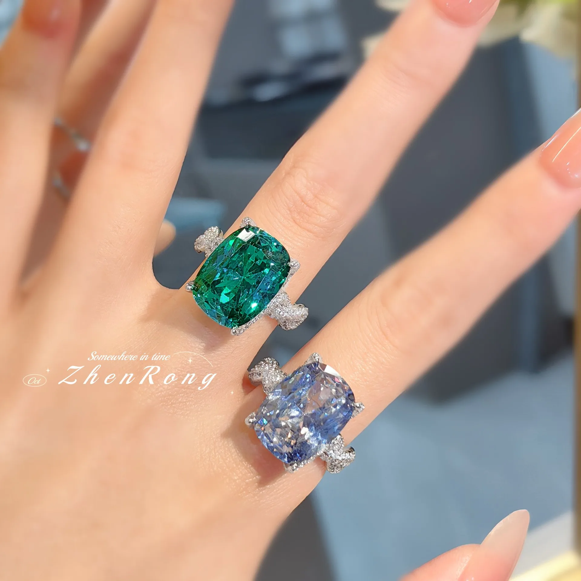 Neuer Trend: Gravierter Hochkarätiger Diamant-Quadrat-Edelsteinring, Damen-Partyschmuck – Detail 1
