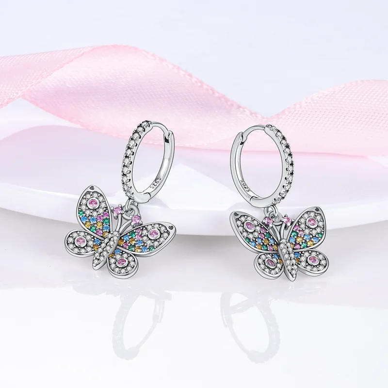 Women Earrings 925 Sterling Silver Sparkling Butterfly Zircon Drop Earrings For Anniversary Wedding Jewelry Gifts