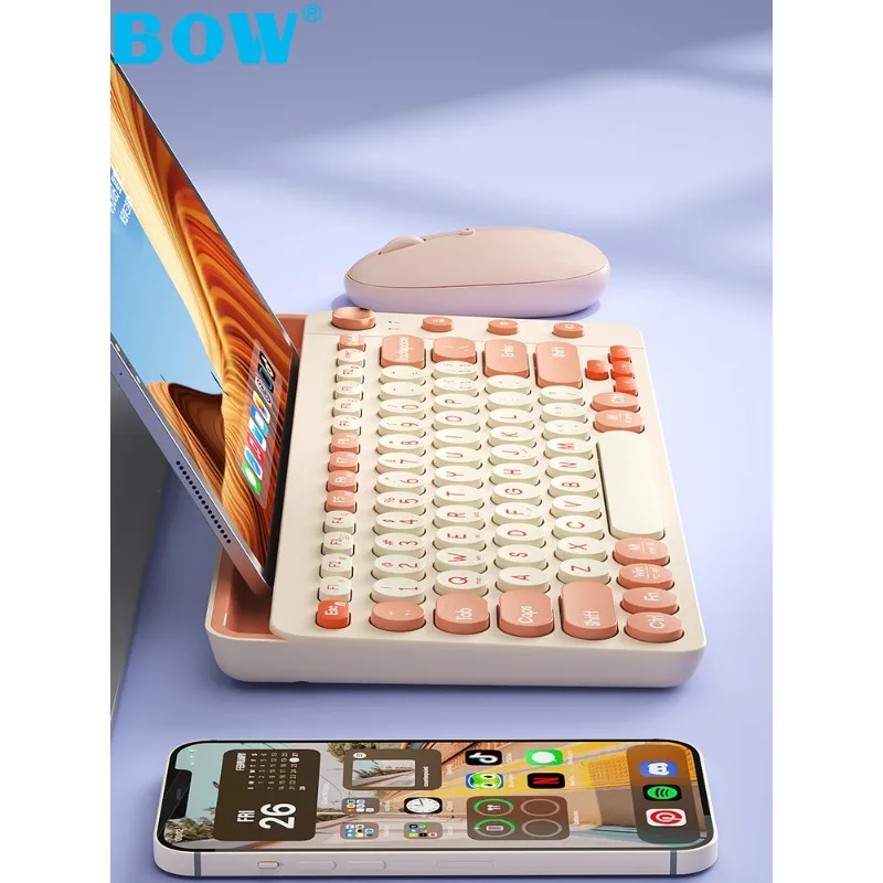 BOW large card slot dual-mode wireless bluetooth keyboard and mouse set is suitable for tablet