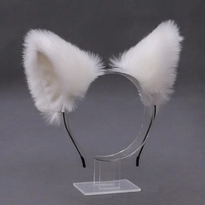 652F Diademas con orejas gatos peludos Aro anime felpa para cosplays Halloween