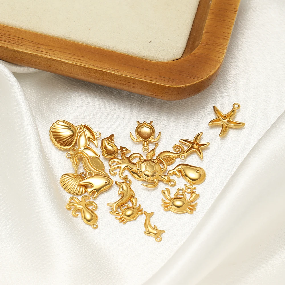 10Pcs Stainless Steel Starfish Shell Dolphin Charms Animal Pendants for DIY Earrings Necklace Supplies Jewelry Keychain Making image 6