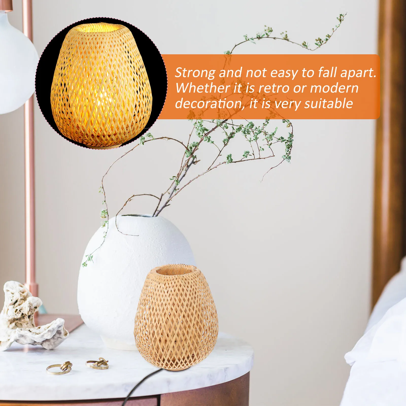 

1Pcs Bamboo Woven Table Lamp Japanese Style Simple Design Desktop Light for Home Study Hotel Decor Bedside Night Lighting