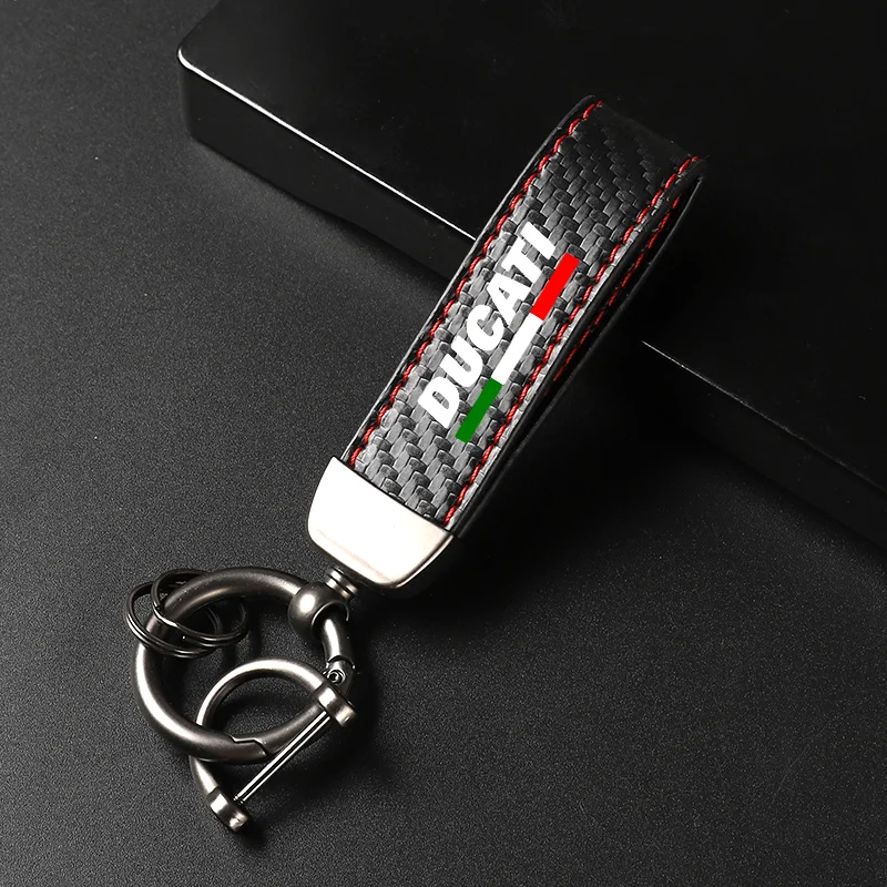 Motorcycle Carbon Fiber Leather Keychain Horseshoe Buckle Jewelry for Ducati 796 795 821 Monster 696 400 Motorcycle Accessories