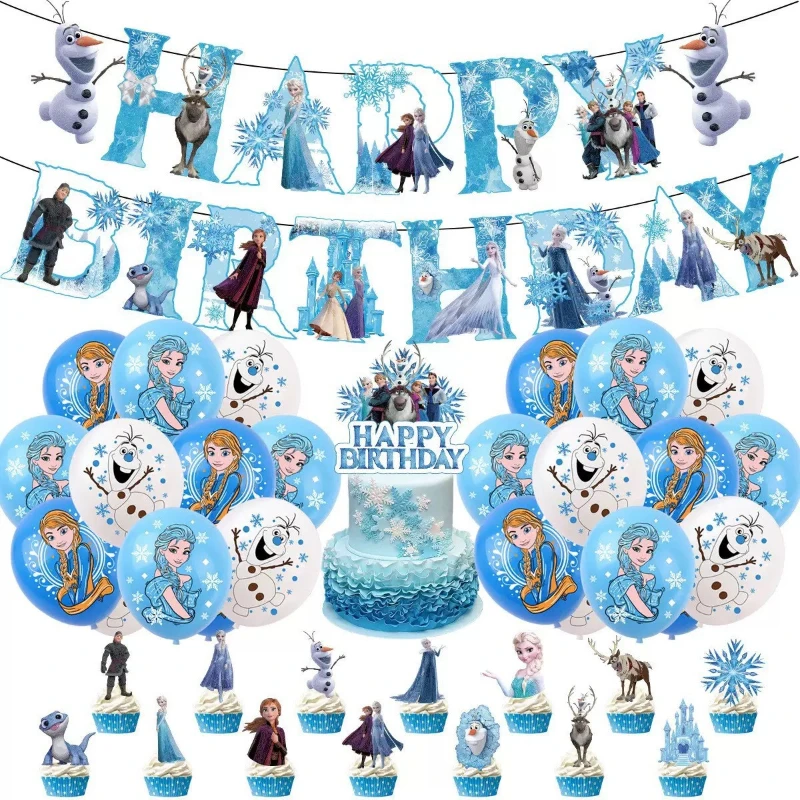 Neue Frozen Cartoon Party Dekorationen Elsa Anna Prinzessin Banner Luftballons Kuchen Topper