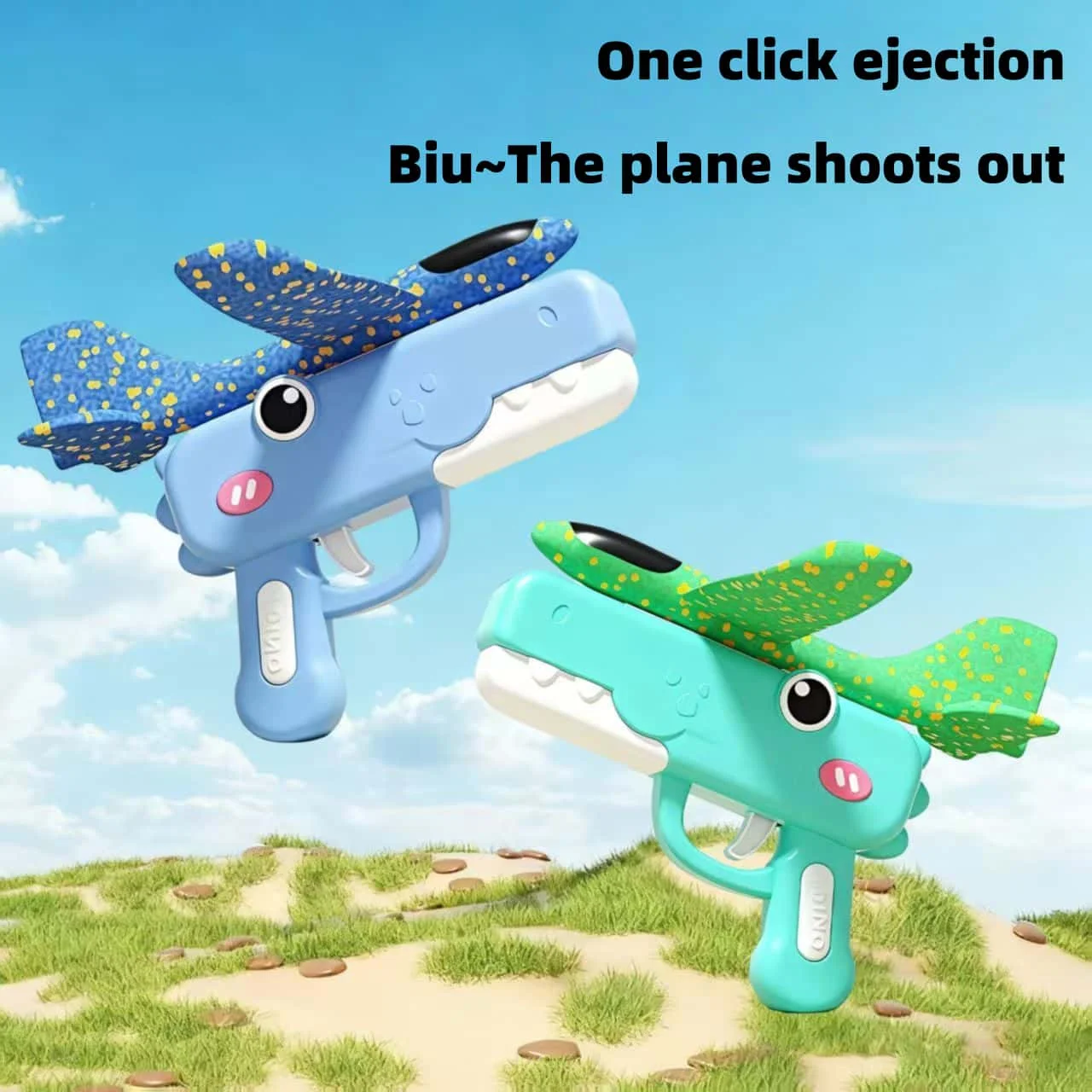 

2 IN 1 Dinosaur Foam Aircraft Toy Gun One-click Ejection Foam Glider Throw Foam Launcher Toys for Children Summer Outdoor Games