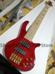 5 String Red Electric Bass Deol body Ash Wood Burl Top Maple fingerboard white shell set 24 Frets active battery active passive