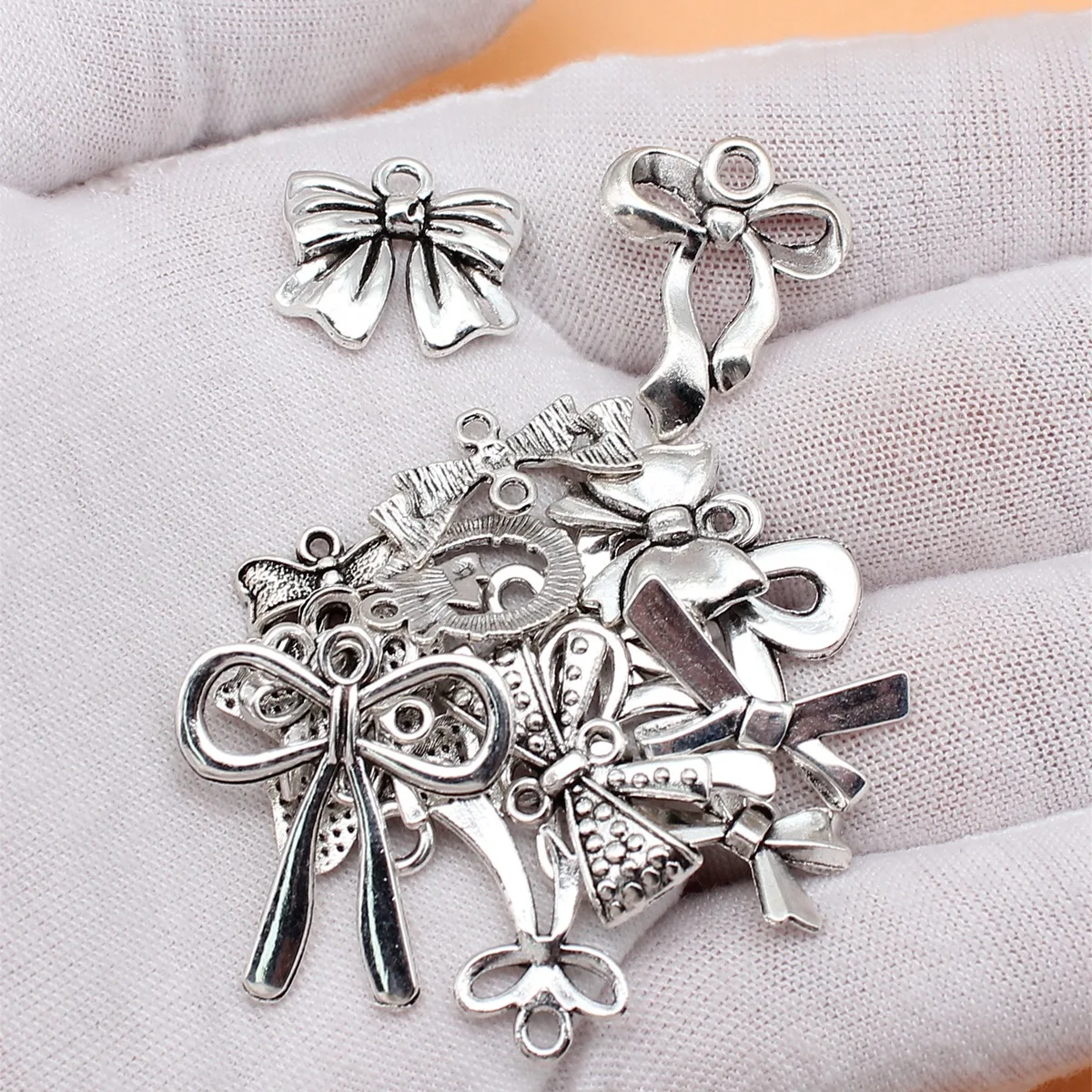 18pcs Antique Silver Color Bow Tie Charms Collection For DIY Jewelry Making, 18 Styles, 1 of Each