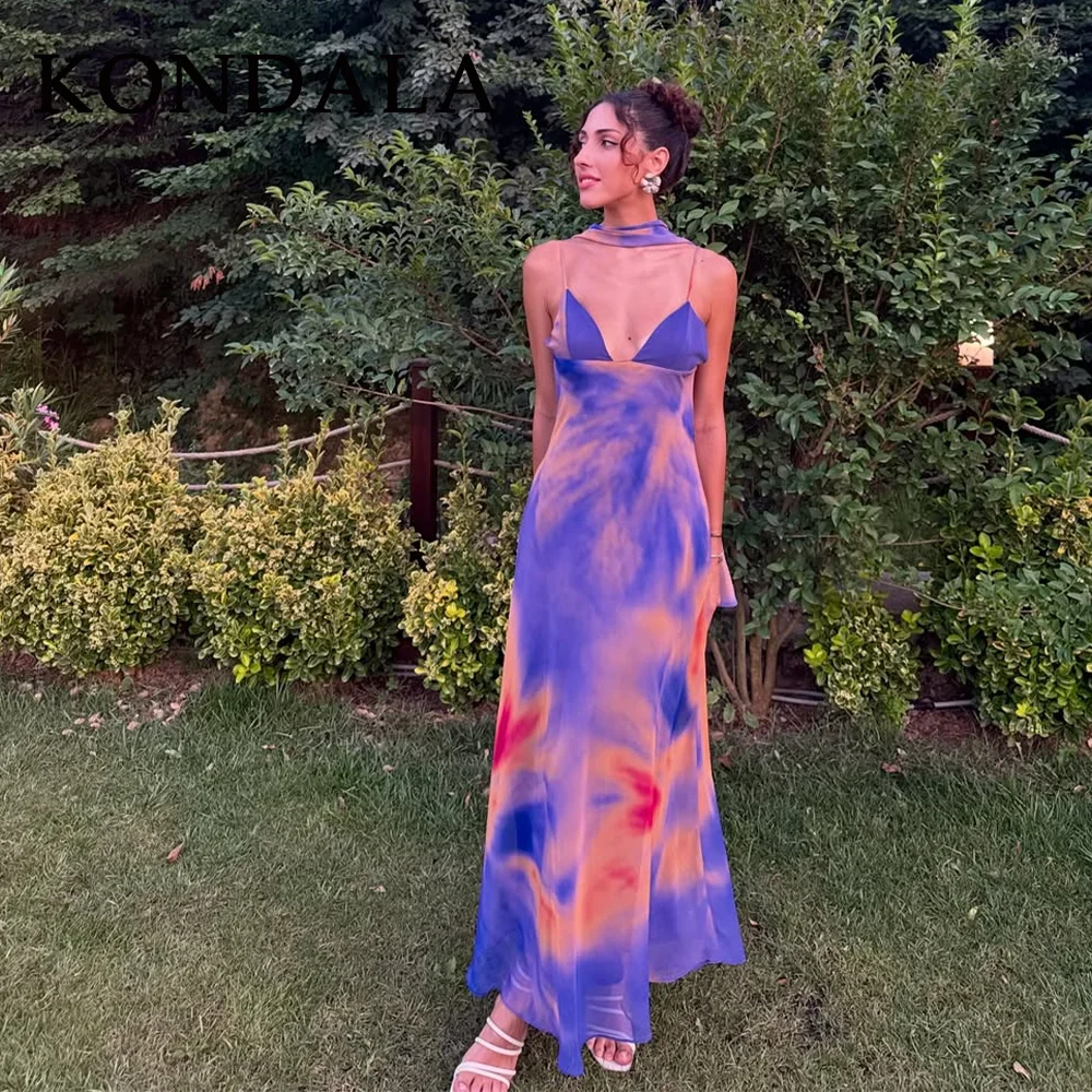 فساتين KONDALA لخريف وشتاء 2025 أنيقة للنساء بياقة وشاح فساتين عصرية مثيرة مطبوعة ضيقة مكشوفة الكتف فساتين كامي للسيدات