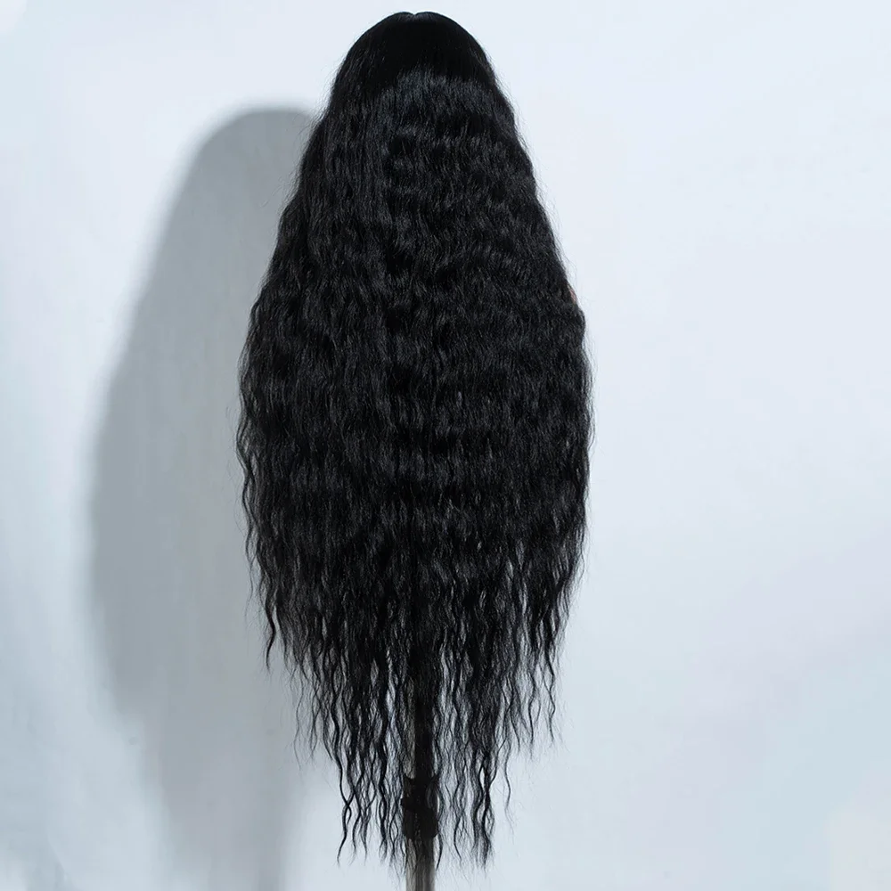 Peruca dianteira longa com renda para mulheres, peruca encaracolada preta natural, pré-arrancada, cabelo macio de bebê, sem cola, 26 in, 180 densidades