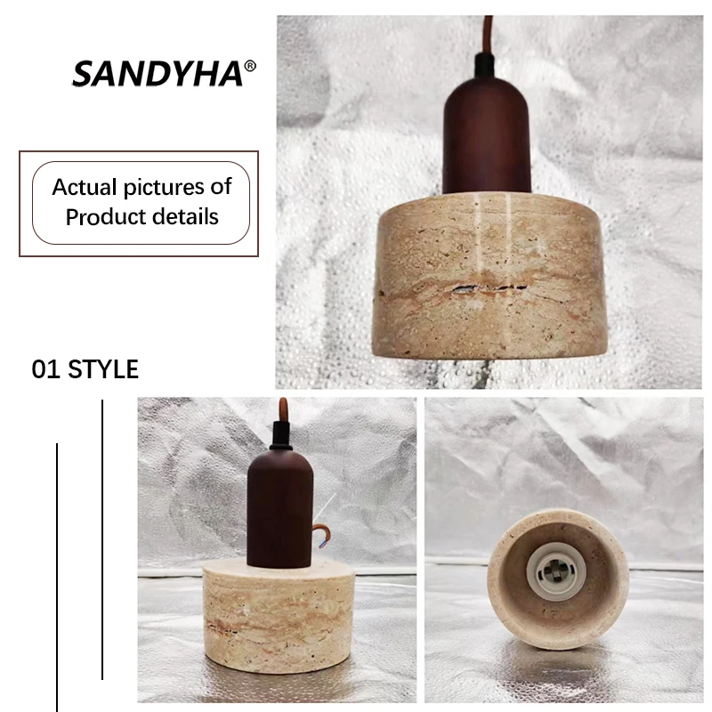 SANDYHA Retro Yellow Hole Stone Bedside Small Pendant Lamp Creative Designer Led Lighting for Bedroom Dining Room Lustre Decor