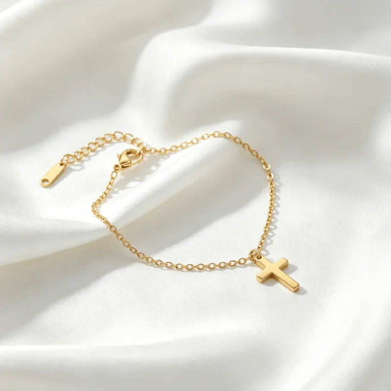 High quality stainless steel hypoallergenic Golden anklet, cross chain + minimalist flat edge cross, polished, anti-fading, simp