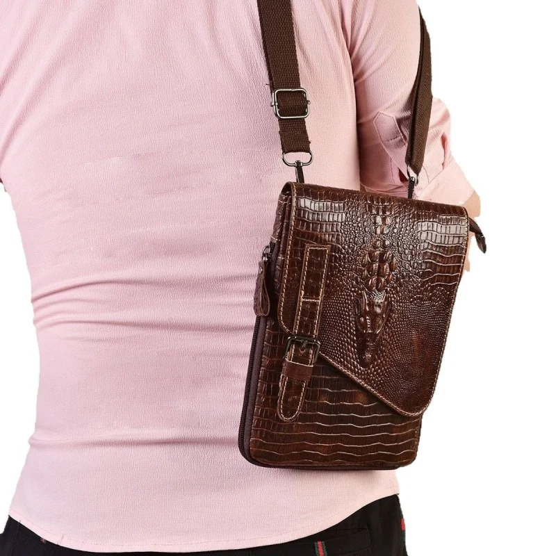 New Alligator Crocodile Pattern Men's Cow Leather Shoulder Bag Large Capacity Male Crossbody Bag For Men