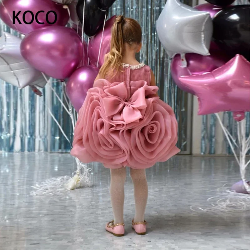 JONANY Lebendige Blume Mädchen Kleid Bogen Blume Rundhals Organza Party Kleid Geburtstag Prinzessin Erstkommunion Roupas de florista