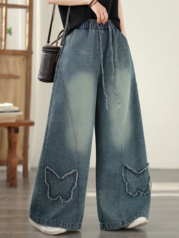 

plus Size Denim Wide Leg Pants Women Summer Heavy Work Elastic Loose Slimming Casual Versatile Straight Cut Jeans