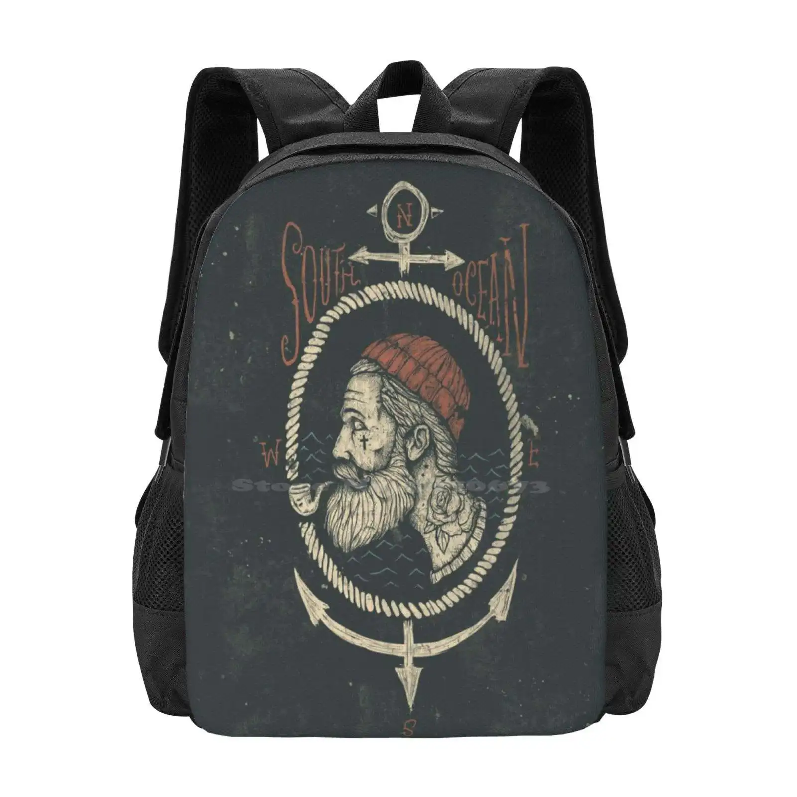 South Ocean Hot Sale Schoolbag Backpack Fashion Bags Sailor Hipster Abstract Retro Vintage Old Beard Cool Anchor Sea South Ocean