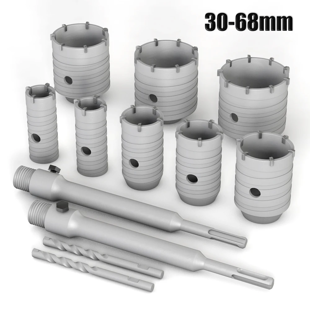 4-teiliges 30-68mm Beton-Lochsägen-Set mit 200mm SDS Plus Schaft für Beton-, Zement-, Ziegel-, Stein- und Wandbohrungen – Detail 1