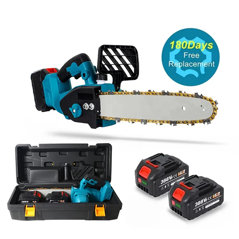 12 Inch Brushless Chainsaw Two Battery Sets with Case Cordless Electric Chain Saw Garden Pruning Saw Power Tools Wood Saw