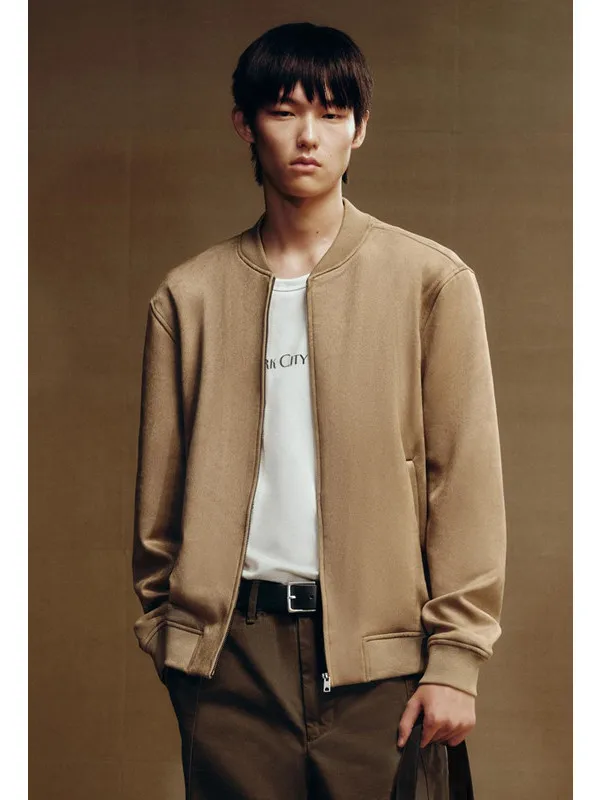 

Autumn New Men's Fleece-Like Slim Fit Pilot Jacket Coat Casual Style Long Sleeve Zipper Closure No-Cuff Sleeve Polyester Fiber