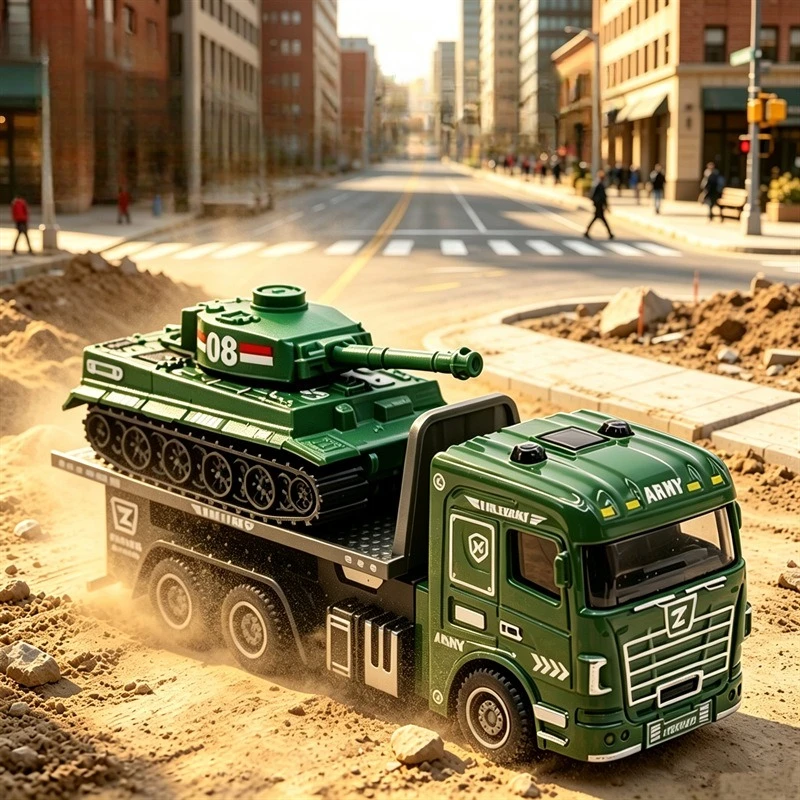 1:50 Alloy military flat rescue vehicle transporter model toy military vehicle camouflage tank cross-border hot sale