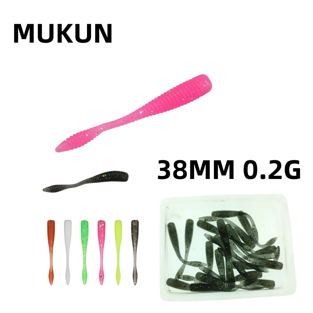 MUKUN 20PCS Mini Soft Fishing Lure 0.2g/38mm Small Silicone Bait Isca Artificial Jig Wobbler Soft Worm Carp Fishing Tackle