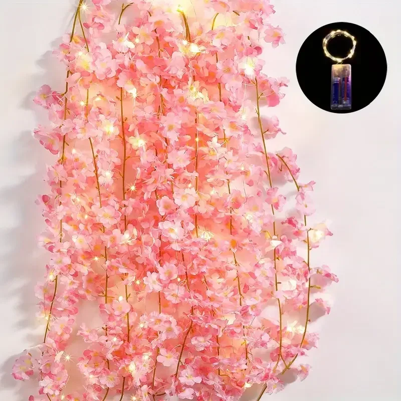2M 20LED Cherry Blossom String Lights Outdoor Garden Lawn Art Decor For Courtyard Camping Wedding Birthday Party Festival Decor