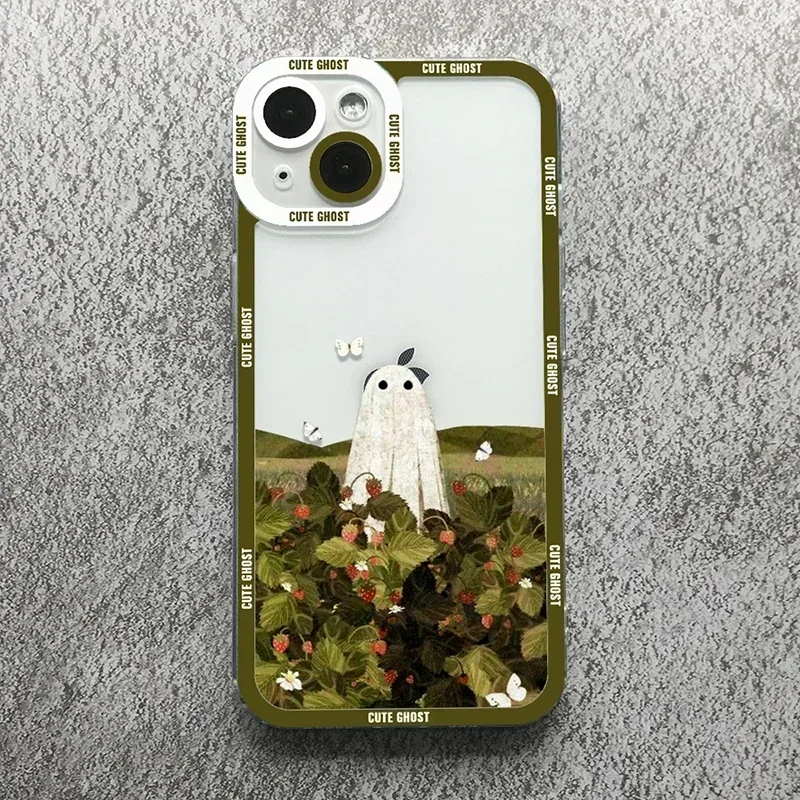 Cute Cartoon Ghost Phone Case For Xiaomi Mi 13 12 11 Lite 14 13T 12T 12X 12 Poco F5 X5 X3 Pro Transparent Shockproof Soft Cover