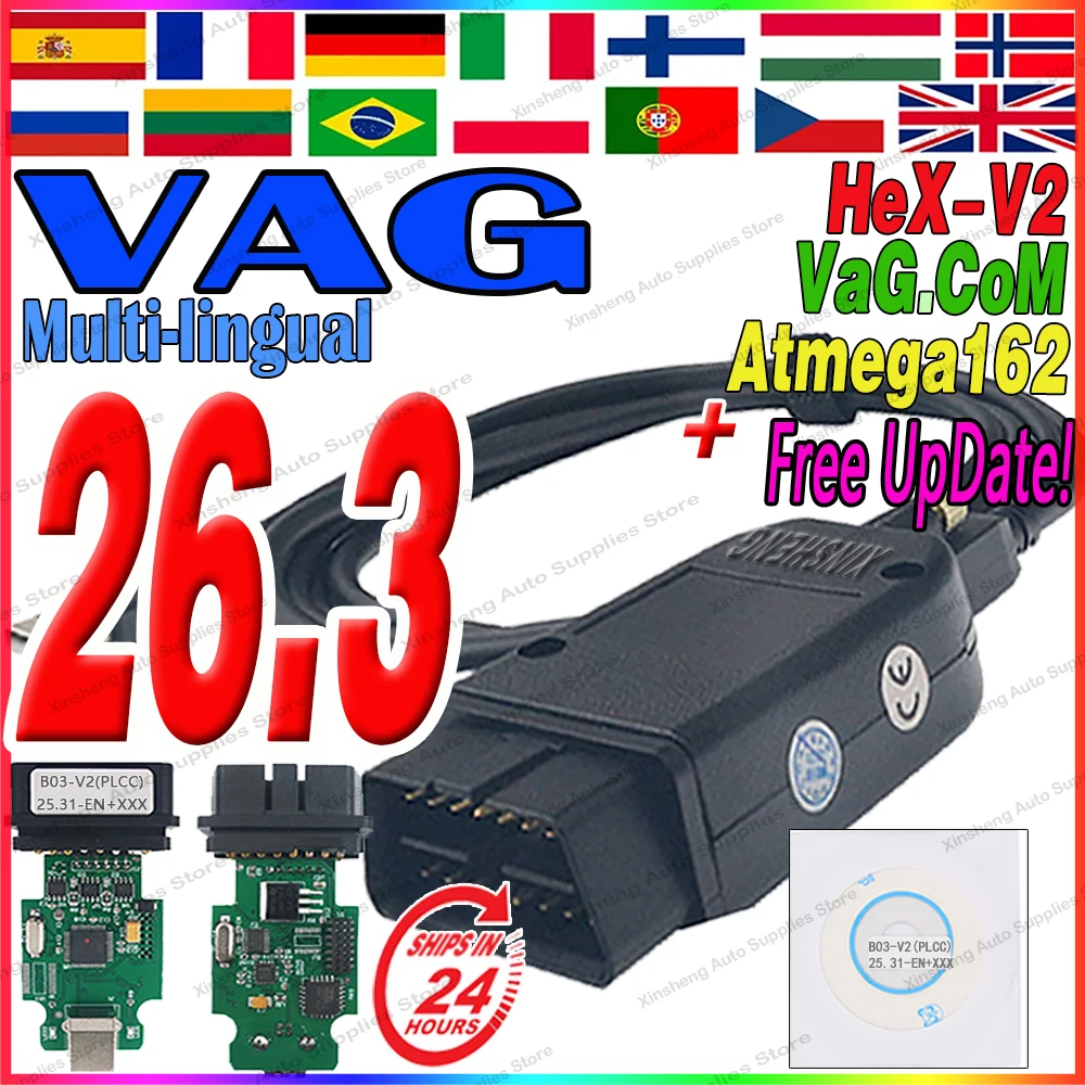 

2026 Newest VCD'S V26.3 VAG'C0M V24.7 VAG C0m Popular Francais Hex Atmega162 V2 FOR V-W AU-DI Sko-da Se-at Vag FRM ITT Español