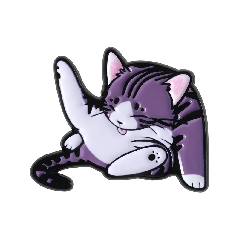

Cute Kitten Brooch Enamel Pins Caratoon Purple Striped Cat Brooches Backpack Lapel Badge Funny Jewelry Gift for Kids Friends