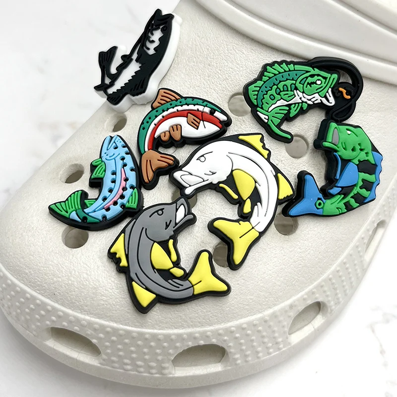 Single Sale Cartoon Fun Fishing PVC Shoe Charms Sandals Accessories Shoes Buckle Decorations Clogs Pins Badges Unisex Gift