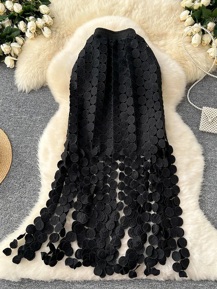 Frauen Rohr Rock Aushöhlen Polka Dot Quaste Herbst Neue Hohe Taille Abnehmen Mittlere Länge Gerade Party Sexy Faldas Weibliche