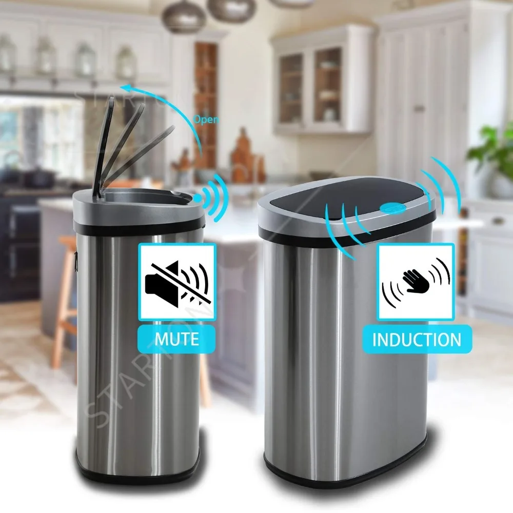 

Trash Can Automatic Waste Bin Mute Metal Garbage Can with Lid Stainless Steel 13 Gallon 50 Liter