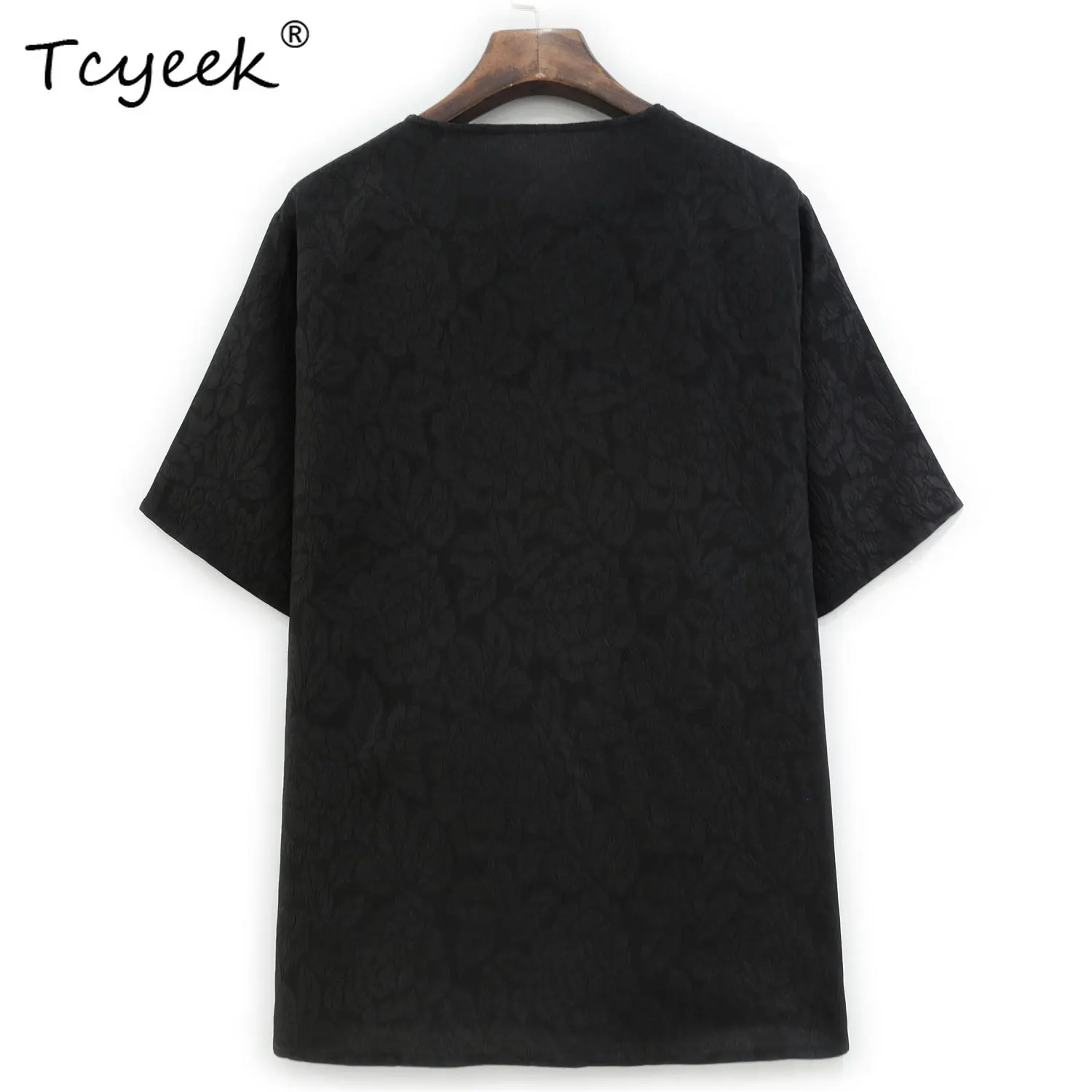 

Tcyeek, 100% Silk Women Jacquard T-Shirts, Short Sleeve O Neck, Elegant Retro Chinese Style Tee, 2024 Spring Summer T43315QC