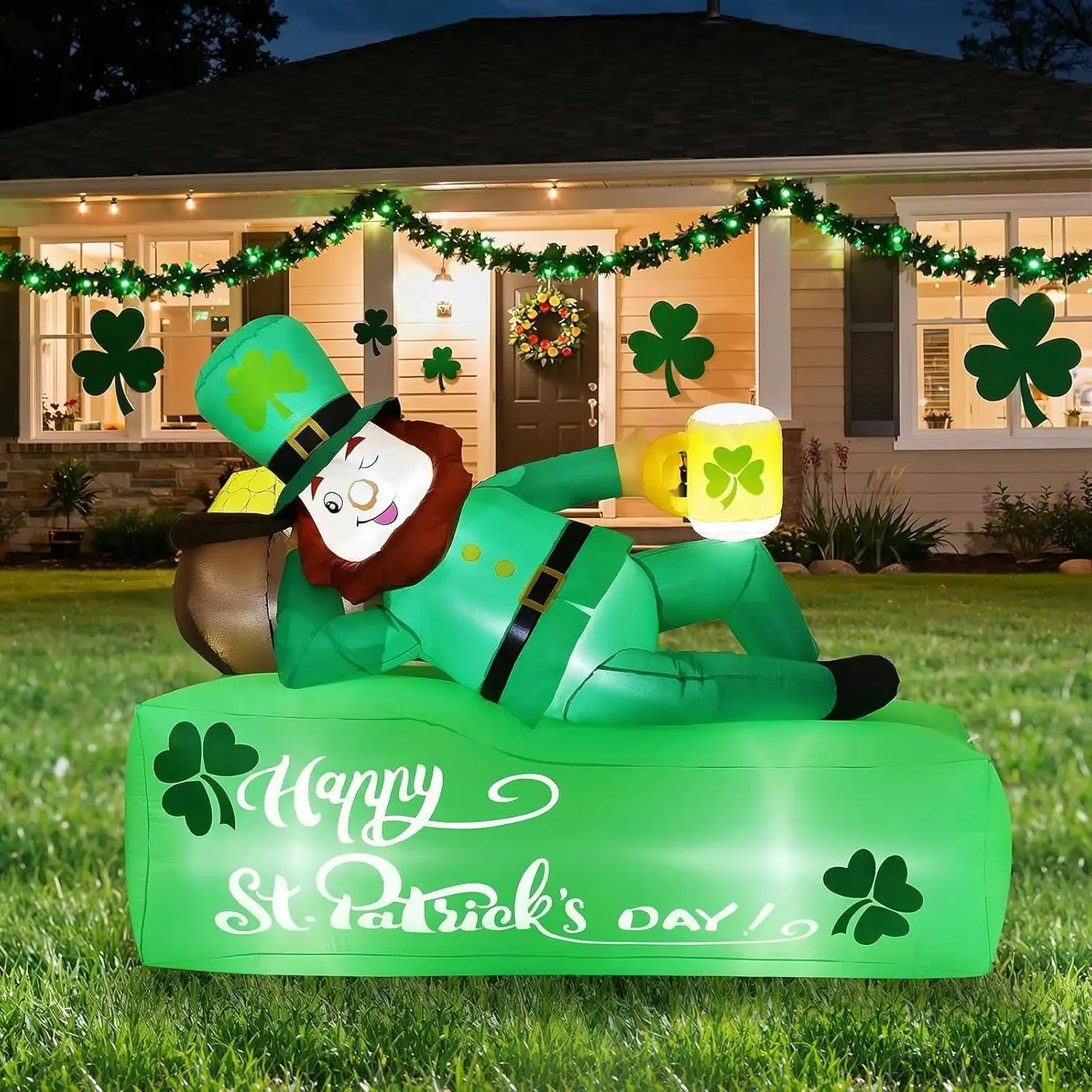 

5.9FT St Patricks Day Inflatable Leprechaun with Lights, Outdoor Yard Decor for Holiday Party