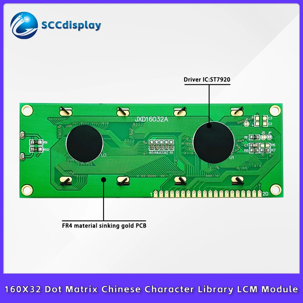 High-brightness backlit 16032 LCD display JXD16032A multi-mode optional Chinese character library 160X32 dot matrix LCM module