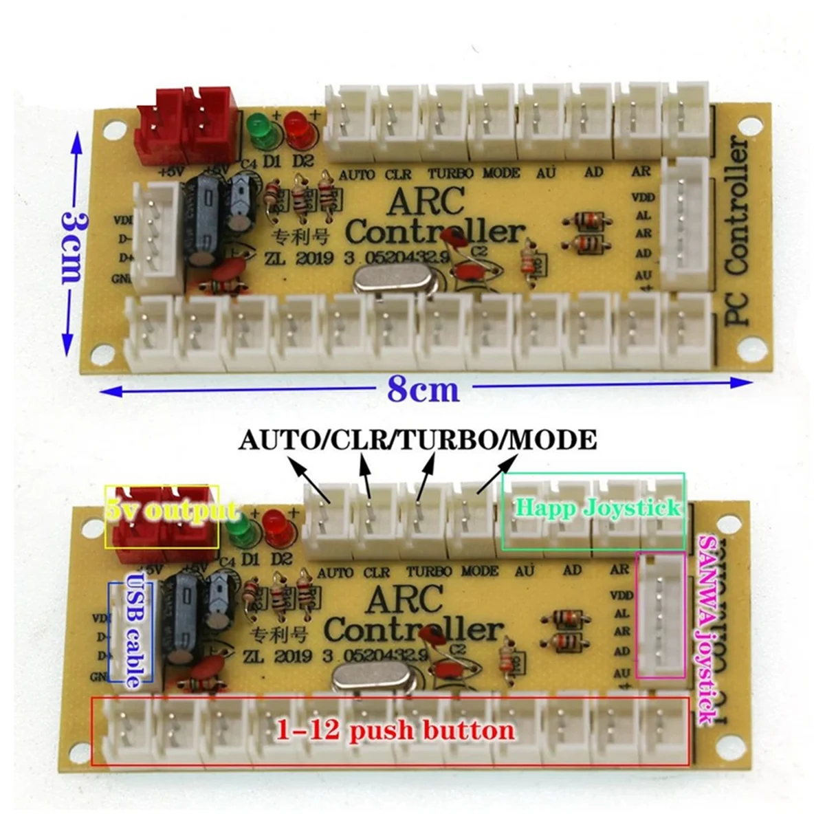Scheda controller USB ARC968 da 10 pezzi per controller joystick di gioco Encoder pulsante arcade con ritardo zero
